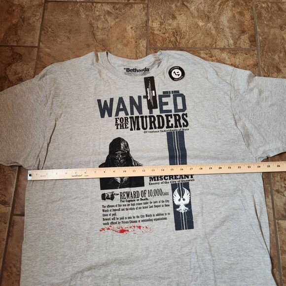 Bethesda “Wanted for the Murders” Tee – Men’s 2XL, Gamer Graphic Shirt - Picture 5 of 6